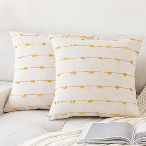 Boho 20x20 Modern Farmhouse Tufted Square Pillows Cover Beige Khaki