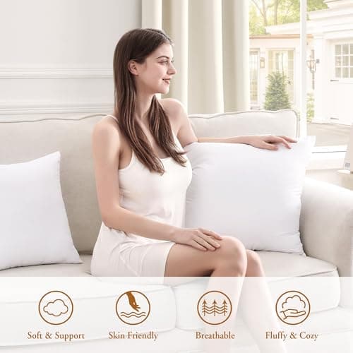 2 Pack puredown® 22x22 Down Alternative Pillow Inserts, Fluffy Soft Decorative Home Bed Couch Cushions