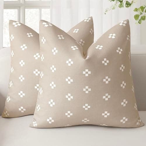Foindtower Set of 2 Modern Decorative Throw Pillow Covers - 18x18 Inch Light Khaki Farmhouse Boho Home Decor for Couch, Chair, and Living Room