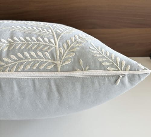 Fern Leaves Embroidered Decorative Square Throw Pillow Cover - Robins Egg