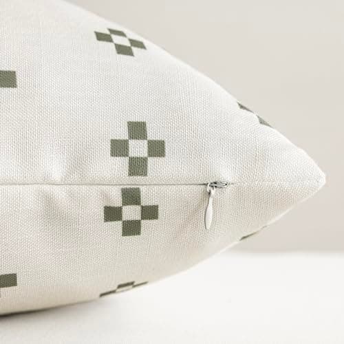 Modern Farmhouse Pillow Covers Set of 2 White/Light Green Accent Cushion Case 20x20 Inch