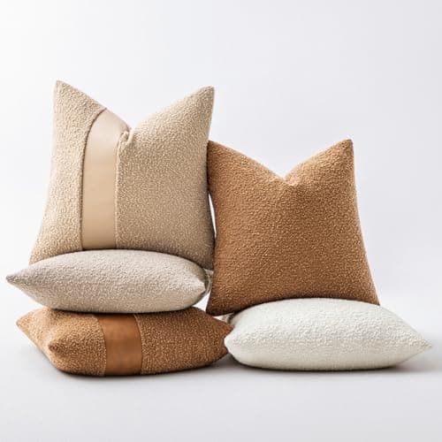 Tobacco Boucle Throw Pillow Covers Set of 2 Fluffy Boho Décor