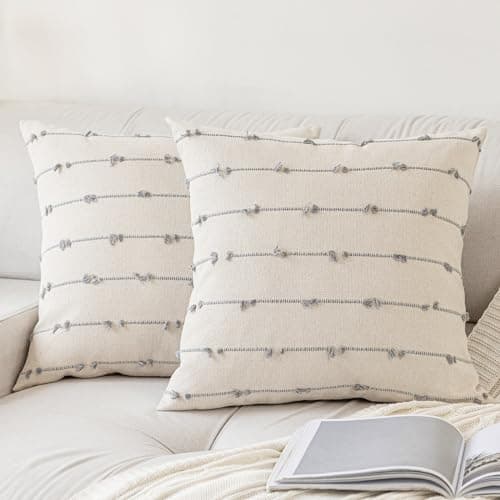 Boho 20x20 Modern Farmhouse Tufted Square Pillows Cover Beige Khaki
