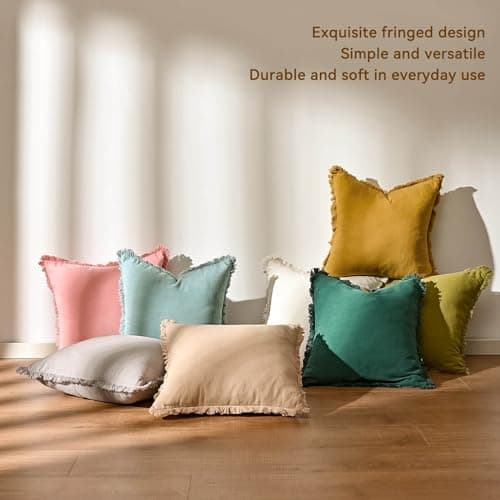 AmHoo 2-Pack Linen Pillow Covers with Tassels for Couch & Bedroom