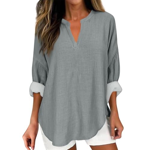 V Neck Long Sleeve Button Down Blouses