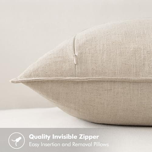 Neutral Linen Pillow Covers Set of 4 for Modern Home Decor (18x18 Inch)