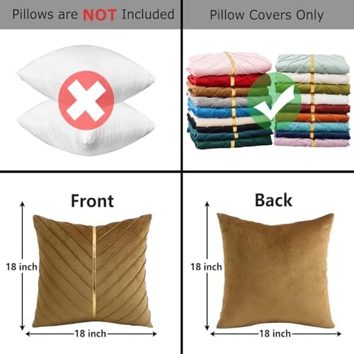 Tosleo Gold Leather Decor 18x18 Inch Brown Velvet Throw Pillow Covers