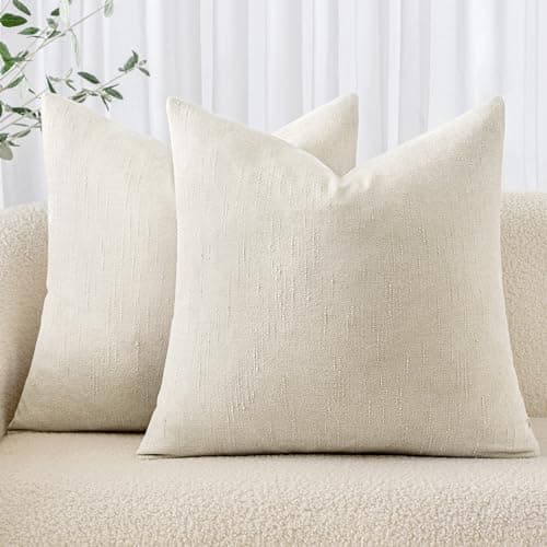 MIULEE Soft Chenille Throw Pillow Covers, Beige, 18x18 Inch