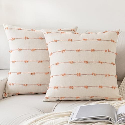 Boho 20x20 Modern Farmhouse Tufted Square Pillows Cover Beige Khaki