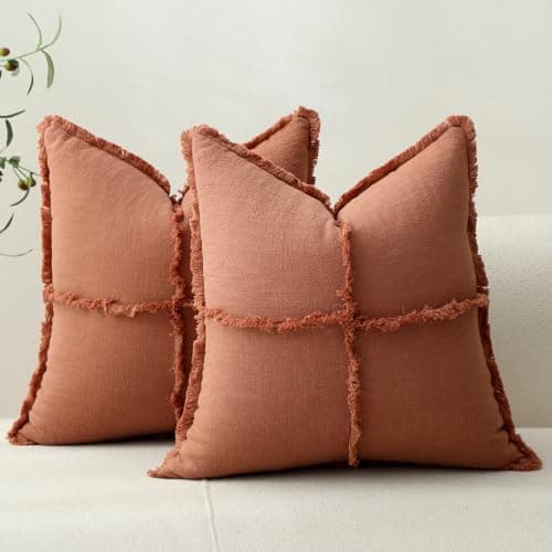 Hckot Boho Farmhouse Throw Pillow Covers, Fringed Tassels, Cozy White Home Decor
