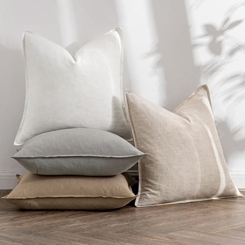 Neutral Linen Pillow Covers Set of 4 for Modern Home Decor (18x18 Inch)