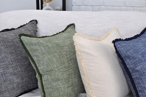 20x20 Boho Farmhouse Textured Cotton Pillow Covers with FringeAccent Pillowcases Set of 2