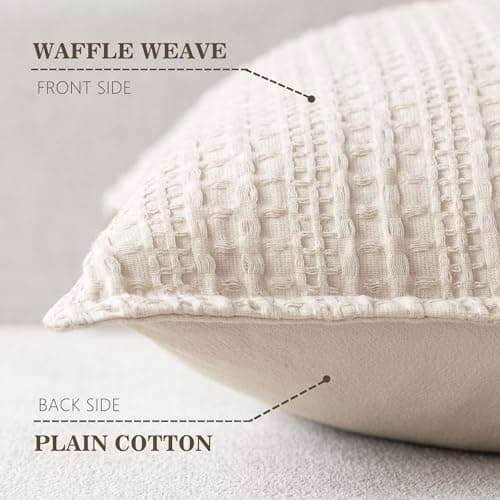Foindtower Set of 2 18x18 Inch Ivory Cotton Waffle Weave Throw Pillow Covers for Home Decor