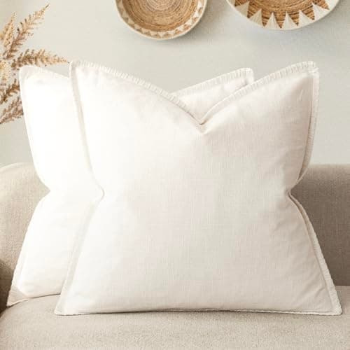 Foindtower Neutral Stitched Throw Pillow Covers 12x20 Set of 2, Rustic Living Room Decor