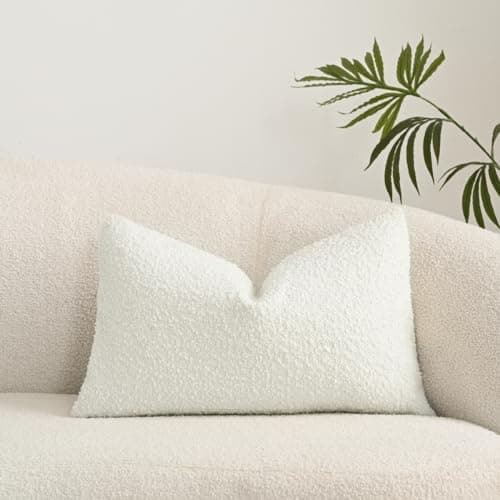 Sanmetex Textured 12x20 Inch Boucle Pillow Covers, Home Decor Rectangular Cushion Cases White