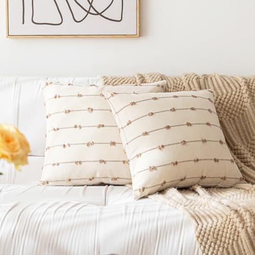 Boho 20x20 Modern Farmhouse Tufted Square Pillows Cover Beige Khaki
