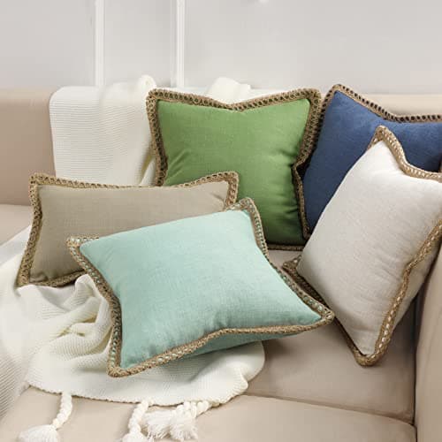 Farmhouse Decorative Throw Pillow Covers, Pack of 2 - Oatmeal Color | 20 x 20 inches, 50 x 50 cm