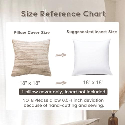 Brown and Cream Textured Boucle Pillow Cover 18x18 - Modern Farmhouse Accent Pillow for Couch Bed Sofa