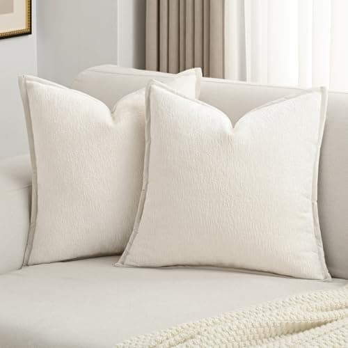 FUTEI Cream Chenille Throw Pillow Covers, 18x18 Inch Set of 2