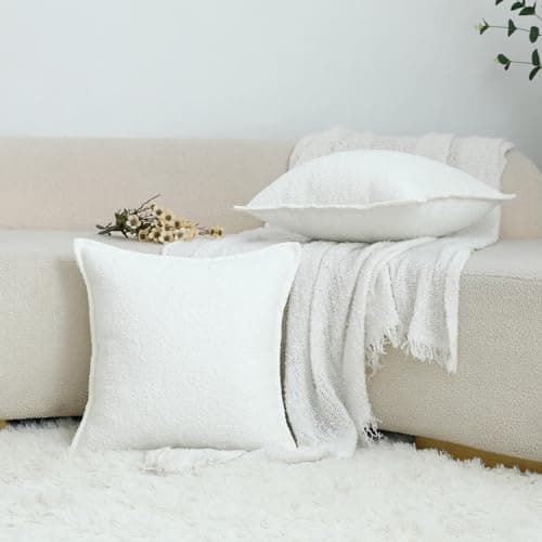 Ligicky 18x18 White Textured Neutral Pillow Covers Pack of 2 Living Room Decor