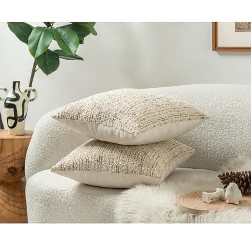 Zealax Textured Boucle 18x18 Cream Pillow Covers Square Accent Décor
