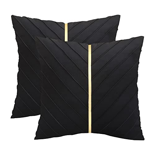 Tosleo Gold Leather Decor 18x18 Inch Brown Velvet Throw Pillow Covers