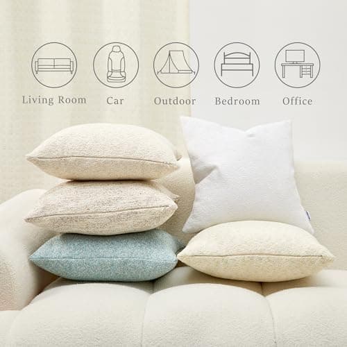 Spring Soft Boucle Throw Pillow Covers, Set of 2 Beige Accent Cushion Covers