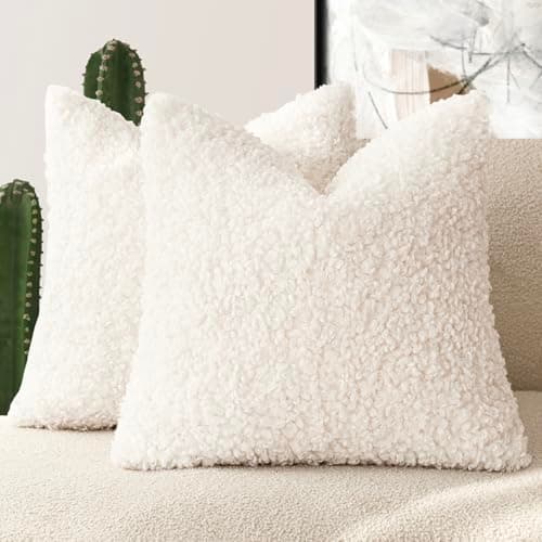 Set of 2 Curly Teddy Wool Pillow Covers for Sofa Bedroom Car - 12x20 Khaki