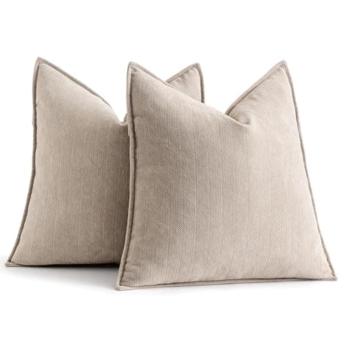 EMEMA Beige 18x18 Inch Chenille Throw Pillow Covers for Home Decor