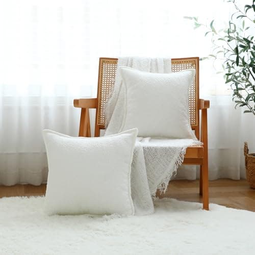Ligicky 18x18 White Textured Neutral Pillow Covers Pack of 2 Living Room Decor