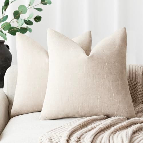 Farmhouse Style Set of 2 Throw Pillow Covers 18x18 Inch, Taupe