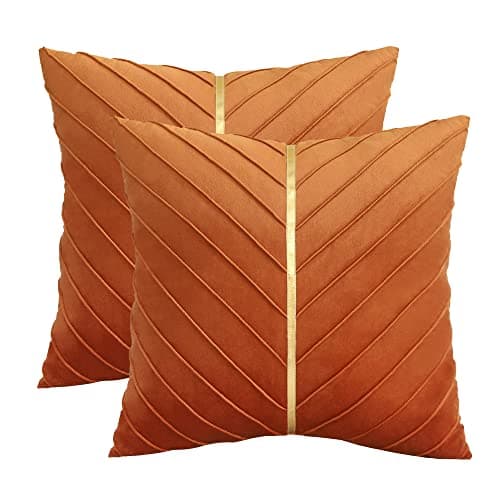 Tosleo Gold Leather Decor 18x18 Inch Brown Velvet Throw Pillow Covers