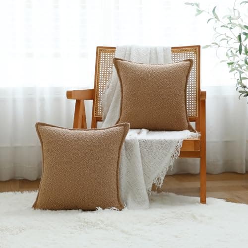 LIGICKY 18x18 Inch Light Brown Textured Neutral Boucle Pillow CoversPack of 2
