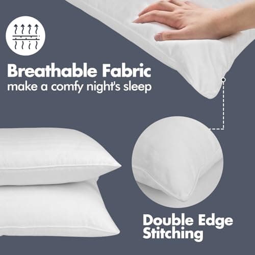 Breathable Cover Soft Bed Pillows, Hypoallergenic, Machine Washable (Stripe, King)