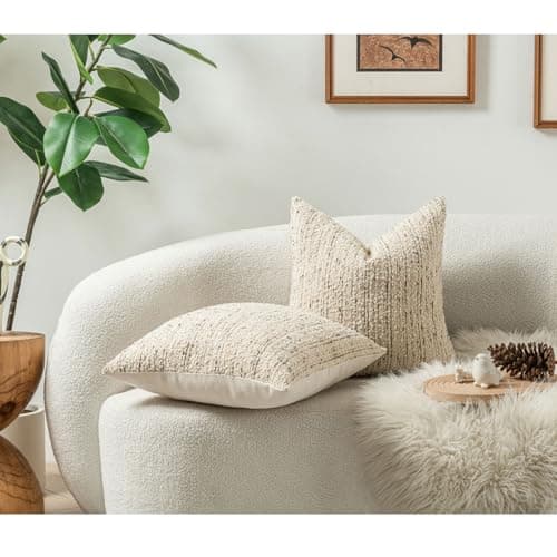 Zealax Textured Boucle 18x18 Cream Pillow Covers Square Accent Décor