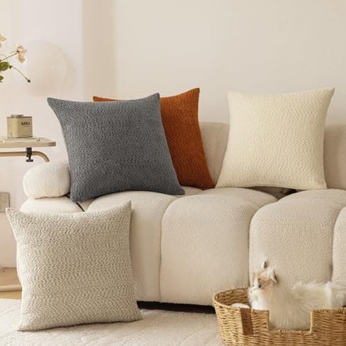 VOILYBIRD Beige 18x18 Inch Bouclé Throw Pillow Covers