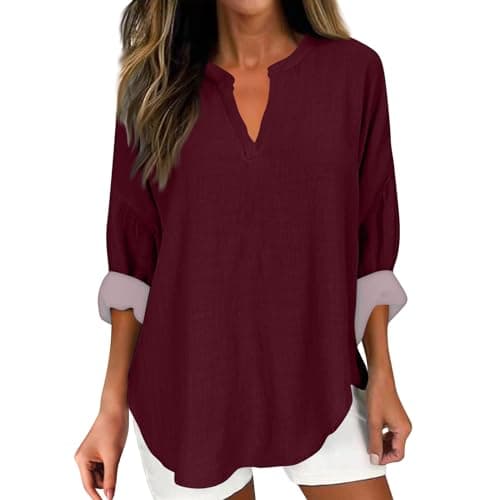 V Neck Long Sleeve Button Down Blouses