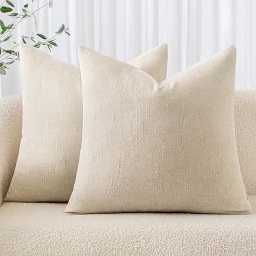 MIULEE Soft Chenille Throw Pillow Covers, Beige, 18x18 Inch