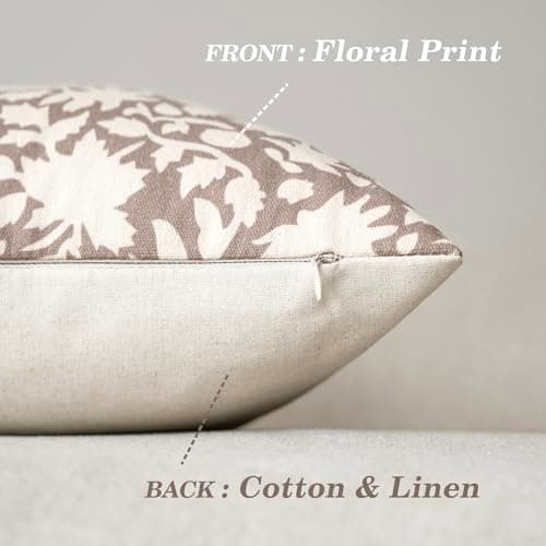 Neutral Floral Farmhouse Throw Pillow Covers - Set of 2 for Couch Sofa Bedroom Outdoor - 18x18 Inch