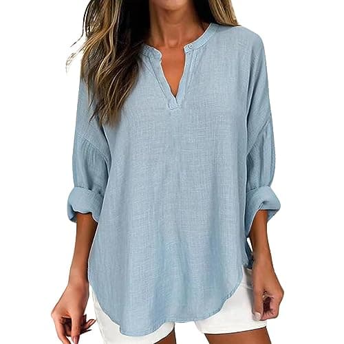 V Neck Long Sleeve Button Down Blouses
