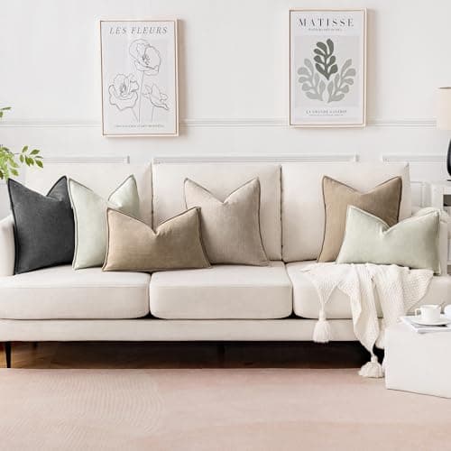 EMEMA Beige 18x18 Inch Chenille Throw Pillow Covers for Home Decor
