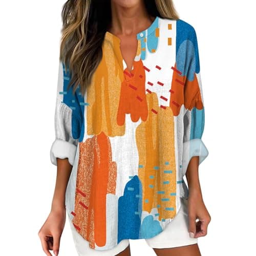 V Neck Long Sleeve Button Down Blouses
