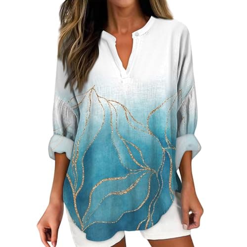 V Neck Long Sleeve Button Down Blouses