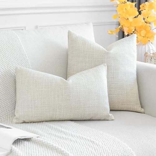 OTOSTAR Set of 2 Beige 18x18 Inch Linen Decorative Pillow Covers for Home, Sofa, Couch, and Bed