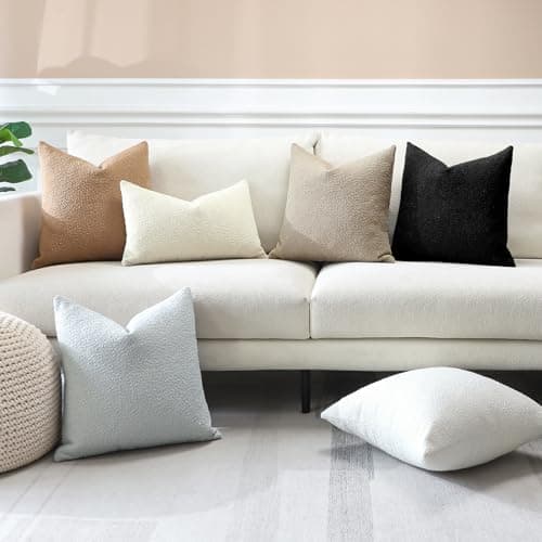 Set of 2 Black Boucle Throw Pillow Covers 22x22 Inch for Farmhouse Decor