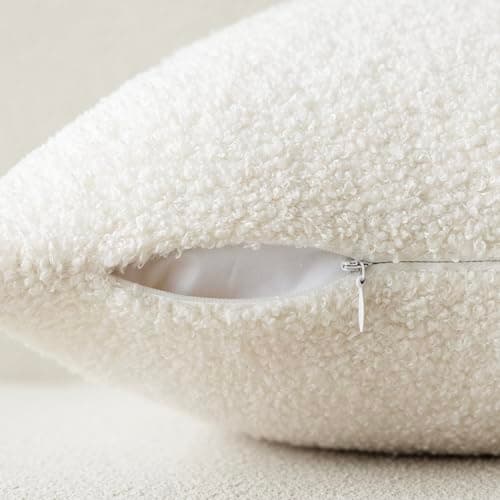 2-Pack Curly Faux Fur Throw Pillow Covers for Home Decor, 24 x 24 Inch, Cream White