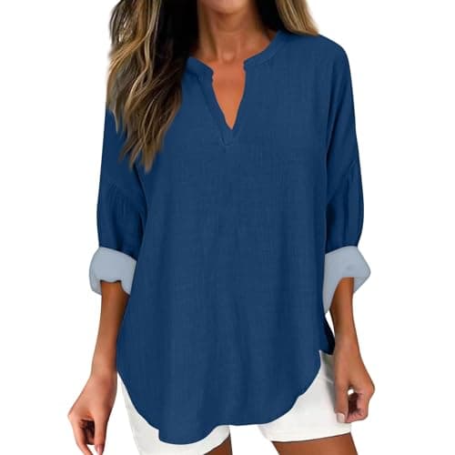 V Neck Long Sleeve Button Down Blouses