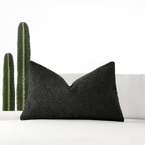 Black Decorative Lumbar Pillow Cover for Couch, 12x20 inches