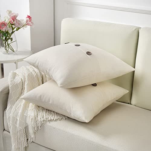HAUSSY Cream White Linen Throw Pillow Covers, Modern Farmhouse Decor