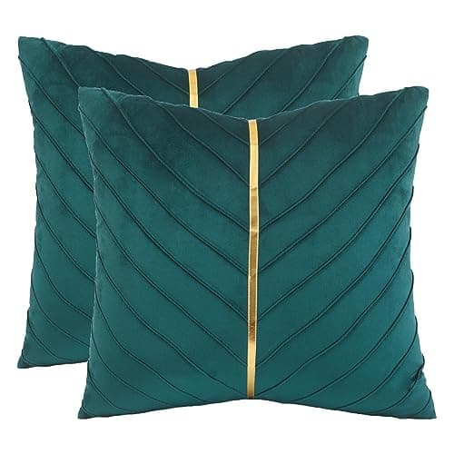 Tosleo Gold Leather Decor 18x18 Inch Brown Velvet Throw Pillow Covers